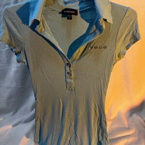 bebe Light Blue Ribbed Polo Tee
